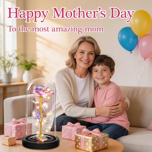 Childom Mothers Day Mom Gifts for Mom,Birthday Gifts for Women Moms Grandma,Flowers for Delivery Prime,Colorful Light Up Rose in A Glass Dome,Anniversary Valentines Roses Gift for Her Wife Daughter - color: Multi Color Large