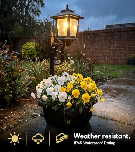 PASAMIC 2 in 1 Outdoor Flower Pots for Real or Fake Flowers, Solar Lamp Post Lights - Wall Mount or Freestanding, Waterproof Decorative Lamp for Lawn, Patio, Front/Back Door, Warm White - size: 1 Pack