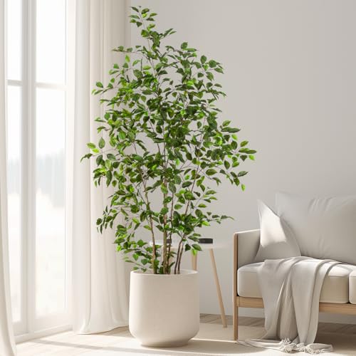 Bailikang Artificial Ficus Tree Indoor 6ft, Large Potted Faux Tree with Realistic Silk Leaves & Trunk for Home Office, Living Room Corner Decor - color: Green, size: 6ft
