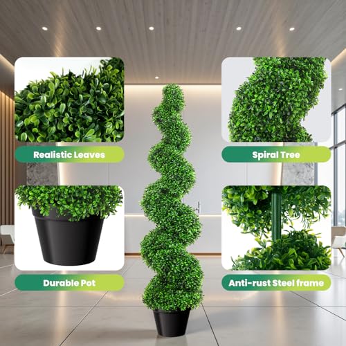 4ft Artificial Boxwood Spiral Topiary Tree(2pcs), 48" in H Spiral Faux Topiaries Tree for Front Porch/Home/Office Decor, Topiary Trees Artificial Outdoor/Indoor