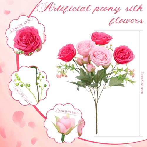 Geosar 8 Bundles Artificial Peonies Flowers Fake Silk Peony Bouquet Faux Peonies Flowers Bulk for Decoration Vase Floral Arrangements Wedding Party Table (Pink,Orange) - color: Pink, Orange
