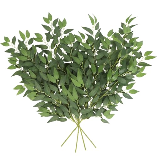26in Italian Ruscus Artificial Greenery Stems 4Pcs Faux Silk Green Leaves Garland Branches Hanging Greenery Spray Plants for DIY Wedding Bouquet Arch Table Centerpieces Vase Filler Home Decor(Large) - color: 4pcs-large Ficus