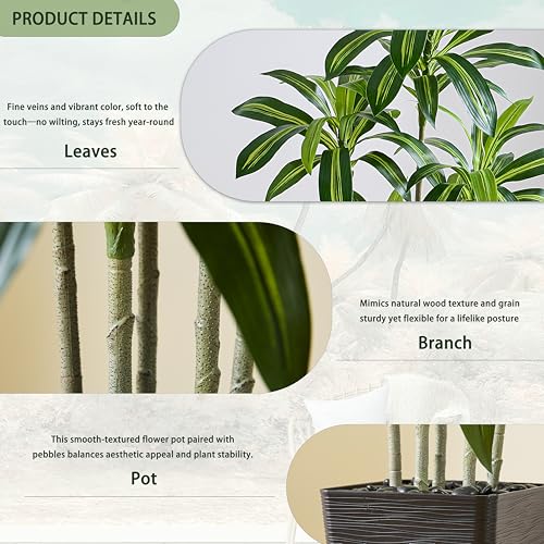 Artificial Dracaena Tree, 5FT Artificial Plants Indoor with Black Square Planter, Faux Yucca Silk Tree Fake Tropical Floor Plant in Pot, Fake Plants for Home House Room Office Entryway Porch Decor - color: Black, size: 5FT