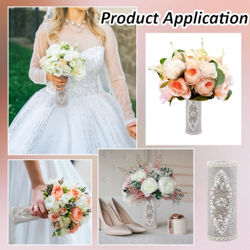 BENECREAT 7.2 Inch Wedding Bridal Bouquet Holder, Rhinestone Bouquet Handle, Bouquet Holder for Artificial Flowers Floral Arrangement Supplies Wedding Decoration