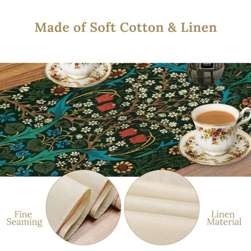 William Morris Style Botanical Table Runner for Table Decor, Art Rustic Flower Vintage Floral Printed for Kitchen Dining Room Living Room Farmhouse Party Office Holiday Decorate 13" x 36" - color: William Morris_5, size: 13"W x 36"L (Pack of 1)