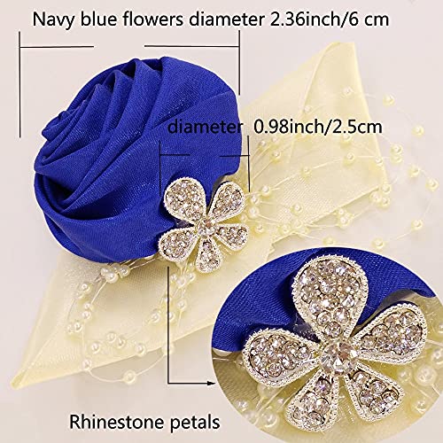 Arlai 1 pcs Wedding Bridesmaid Bride Wrist Corsage Decoration Hand Flower, Dark Blue - color: Navy Blue