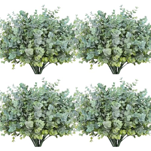 RECUTMS 12 Bundles Artificial Bushes Greenery Plants Stems Faux Shrubs Boxwood Plants Outdoor Fake Eucalyptus for Spring Summer Farmhouse Home Patio Graduation Wedding Party Decor(Dusty Blue) - color: Dusty Blue, size: 12 Pcs