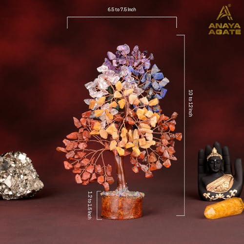 ANAYA AGATE 7 Chakra Crystal Tree of Life w/Healing Necklace & Chakra Bracelet - Gemstone Money Bonsai Trees for Women,Crystal & Healing Stone, Tree for Home, Office, LivingRoom Decor - color: Seven Chakra Copper Wire