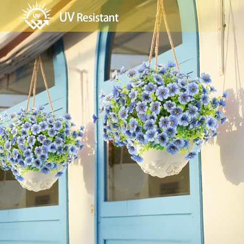 ATTGREAT Artificial Flowers Outdoors Faux Plants UV Resistant Fake Flowers Daisy Plastic Greenery Plnats Outside for Garden Planter Patio Porch Spring Summer Home Home Decor, 24 Bundles (Blue) - color: Blue, size: 24PCS