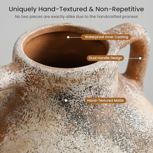Ceramic Flower Vase, 8.7" Rustic Farmhouse Table Vase, Decorative Pottery Vase with Glazed Interior for Fresh Flowers, Eucalyptus, Entryway, Kitchen, Shelf and Bedroom Decor - color: Rustic-5.9"l X 5.9"w X 8.7"h