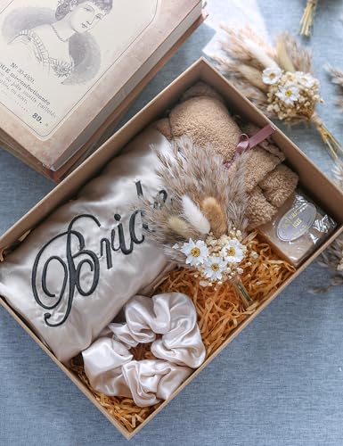 xin's convey Mini Dried Flower Bouquet Set of 6, Small Pampas Grass, Bohemian Wedding Table Centrepieces, Bridesmaid Flower Girl Proposal Boxes, Birthday Cake, Party Plate Decorations (Brown) - color: Brown