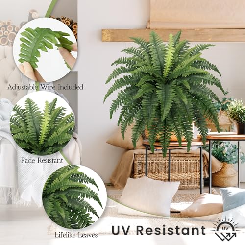 FOREST PRINCE 35" Fake Ferns, 4 Large Artificial Bonston Ferns Bushes Plants with 39 Fronds for Outdoors Garden Patio Porch Entrance Low Maintain Home Decor - color: 35" 4 Pcs