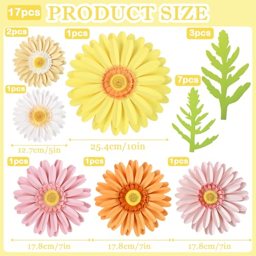PAPER JAZZ Daisy Giant Paper Flower Wall Decor, 3D Large Flower Party Decoration, Artificial Flower for Classroom, Pink and Yellow Flowers for Bulletin Board, Office,Living Room, Bedroom. - color: Orange Daisy