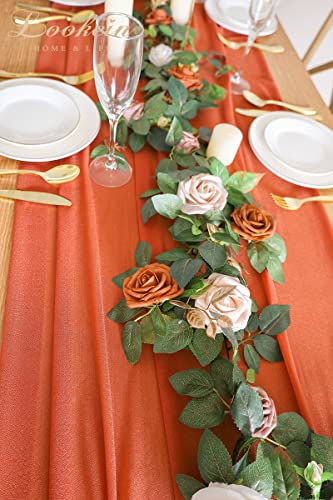 Lookein 5FT Artificial Rose Flower Garland for Table Centerpieces Backdrop Arch Flowers Decorations Wedding Ceremony Reception Table Decor, Terracotta - color: Terracotta
