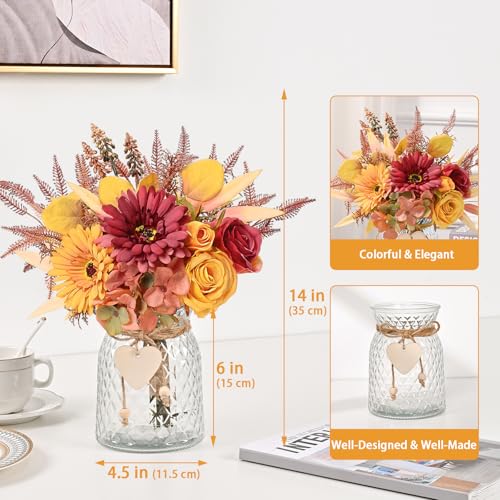 MARTINE MALL Artificial Dahlia Flowers with Vase, Silk Fall Flowers in Vase - Fall Decor for Home Centerpieces, Thanksgiving Party, Rustic Wedding - color: Orange Dahlia