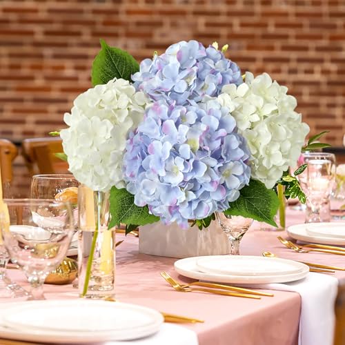 JINWOE Silk Hydrangea Artificial Flowers, 5Pcs 20Inch Large Lifelike Silk Artificial Hydrangeas, Full Fake Flowers for Bouquet Table Centerpieces Wedding Indoor Home (Taro Purple) - color: Taro Purple