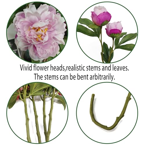 Peony Artificial Flowers,4 Pcs Fake Faux Peony Flowers Look Real,Silk Peonies with Stems for Home Decor,Purple Pink Peonies Artificial Flowers for Floral Arrangements (4, Purple Pink) - color: Purple Pink