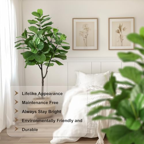 6ft Artificial Fiddle Leaf Fig Tree,Modern Potted Ficus Lyrata Faux Plant,Fake Artificial Tree with Dried Moss for Indoor Porch House Office Housewarming Home