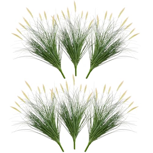 24 inches Extra Lush Artificial Reed Grass (6pcs), Luxury Fake Plants with 8 Heads Dogtail Flower, Luxury Faux Greenery with Dogtail for Garden Porch and Home Decor (Pink-8) - color: Pink-8, size: 24 inches