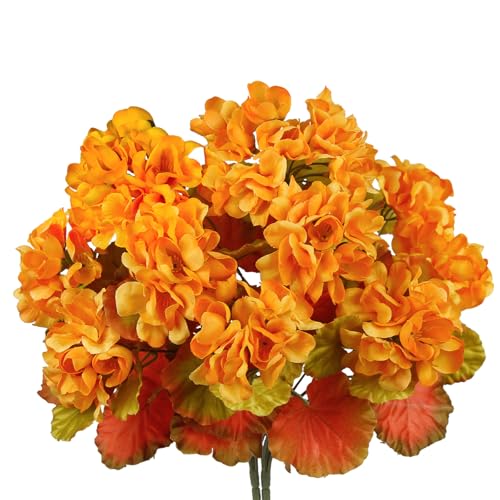 CISDUEO 2 Pcs Fall Flowers Artificial for Outdoors Decoration Fake Geraniums Yellow Faux Flowers for Outdoor Planters Realistic Faux Mums for Front Door Porch Autumn Garden Patio Balcony Yard Indoor - color: Fall - Yellow