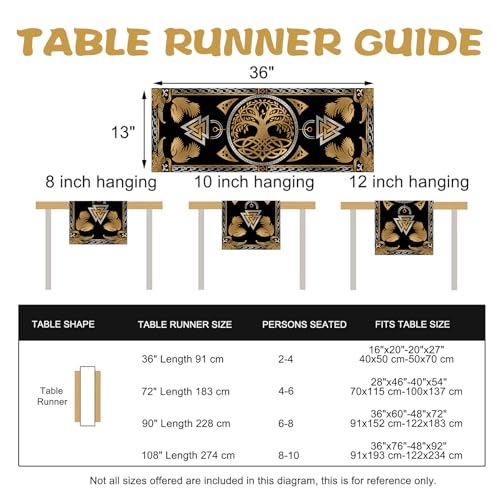 Viking Tree of Life Pagan Dining Table Runner, Vintage Black Gold Raven Birds Celtic Style Nordic Medieval Burlap Kitchen Decoration, Retro Indoor Outdoor Home Decor Party Supply 13 x 36 Inches - color: Viking Tree, size: Table Runner 13''X36''