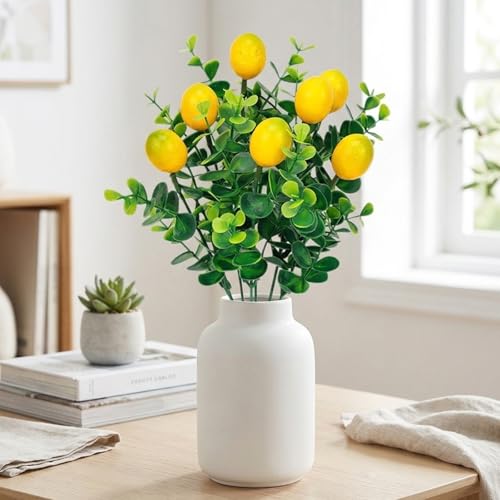 6Pcs Artificial Lemons, Faux Branches, Artificial Lemon Branches, Perfect for Home, Kitchen Table, Wedding Arrangements, Outdoor Courtyard and Office Desk Decoration