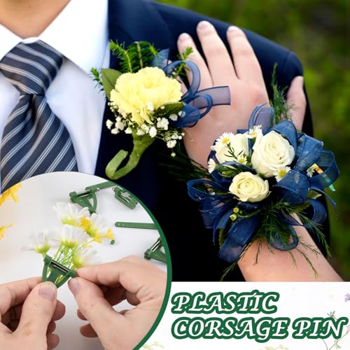 Boutonniere Safety Pins, Plastic Corsage Pins Safety Clips for Bride Groom, Tiny Boutonniere Brooch Supplies - color: Dark Green-20pcs-triangle
