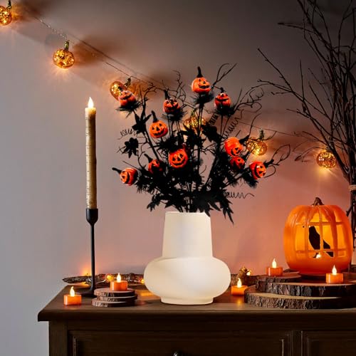 5 Pcs Halloween Decorations Indoor, 19.5 Inch Artificial Pumpkin Maple Leaf Floral Stems Halloween Branches Decoration for Home Party Arrangement Decor - color: A