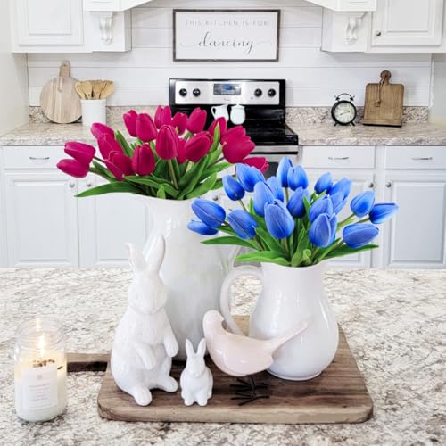 Beferr 18pcs Tulips Artificial Flowers Faux Tulip Real Touch Fake Flowers Bouquets Arrangements for Mothers Day Easter Spring Flowers Gifts Home Table Decor Blue - color: R-18pcs-1colors-blue, size: 18PCS