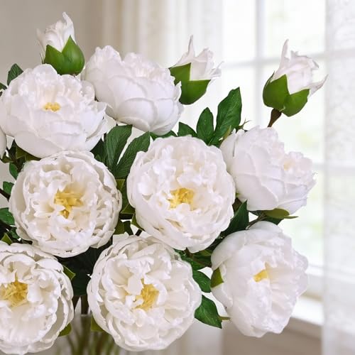 MARTINE MALL 5PCS Real Touch Peonies Artificial Flowers, 22in White Fake Peonies Artificial Peonies Flowers Latex Large Faux Peony Flowers for Centerpiece Table Wedding Party Home Decor - color: White, size: 5PCS
