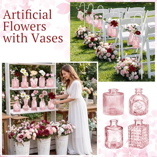 36 Pcs Artificial Flowers Table Centerpiece with Vases Colorful Wildflower Centerpieces Silk Flower Arrangement for Wedding Baby Shower Table Centerpieces Party(Multi Color,Pink) - style: Multi Color