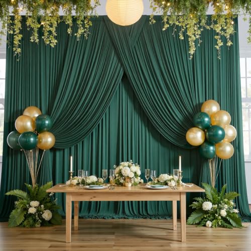 10ftx10ft Hunter Green Backdrop Curtains for Parties, Wrinkle Free 2 Panels Silky Polyester Photo Backdrop Drapes Back Drop Cloth Drapery for Wedding Birthday Photography Background - color: Hunter Green, size: 10ftx10ft