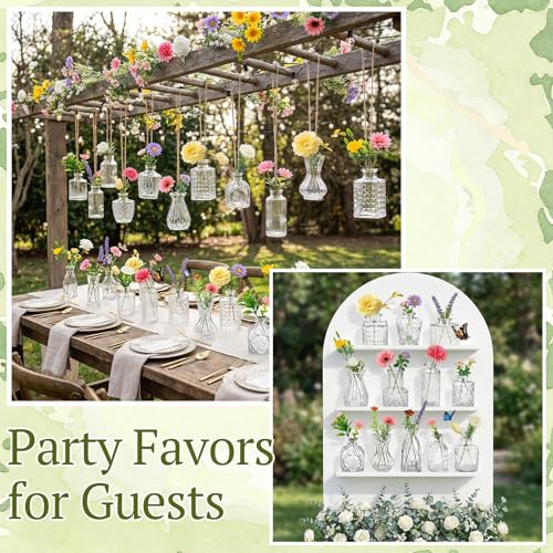 36 Pcs Artificial Flowers Table Centerpiece with Vases Colorful Wildflower Centerpieces Silk Flower Arrangement for Wedding Baby Shower Table Centerpieces Party(Fresh Color,Clear) - style: Fresh Color