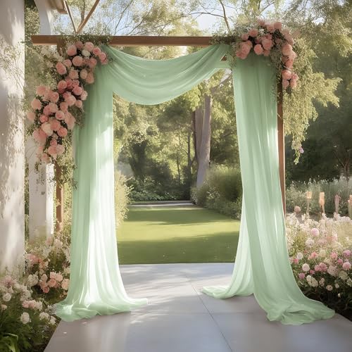 Sage Green Wedding Arch Draping Fabric Shimmery Sheer Drapes 31" x 20 ft Extra Long Backdrop Curtains for Wedding Anniversary Party Summer Outdoor Events 4th July Photo Backgrounds - color: Sage Green, size: 240" L x 31" W (1 Panel)