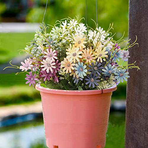 Silk Artificial Daisy Flowers Fake Floral Bulk UV Resistant Wildflowers Bouquet Arrangement for Outdoor Home Indoor Table Office Garden Wedding Decoration (Mix Color), 6 Pcs - color: Mix Colorxin