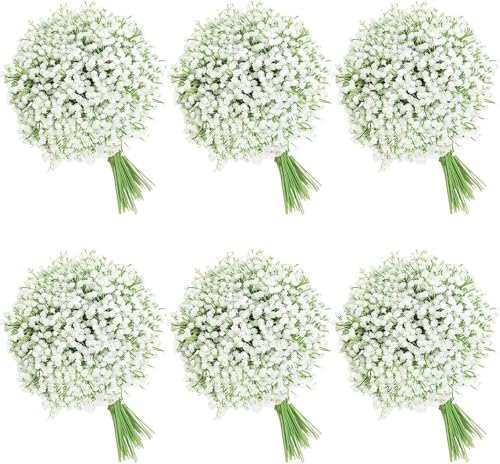 120 Pcs Artificial Flowers,Babys Breath Artificial Flowers,Fake White Babys Breath Flowers Artificial Bulk, Real Touch Flowers for Wedding Party Home Garden Decoration (120PC)