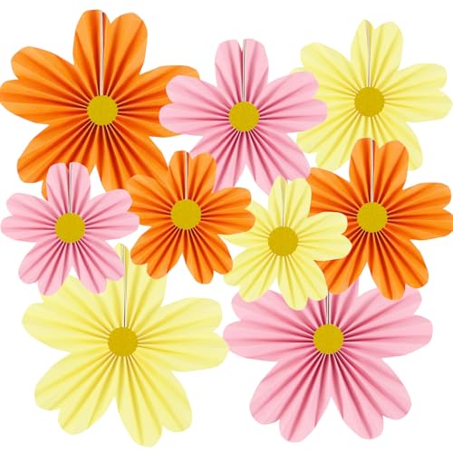 YUNXUAN Pink and Orange Party Decorations Paper Fan Paper Flowers Decorations for Wall Floral Backdrop Classroom Baby Shower Birthday Flower Wall Decor Pack of 9 Pink Orange - color: Pink and orange
