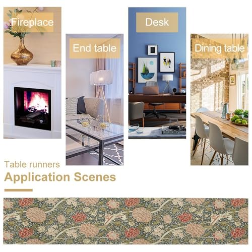 William Morris Style Botanical Table Runner for Table Decor, Art Rustic Flower Vintage Floral Printed for Kitchen Dining Room Living Room Farmhouse Party Holiday Decorate 13" x 36" - color: William Morris_2, size: 13"W x 36"L (Pack of 1)