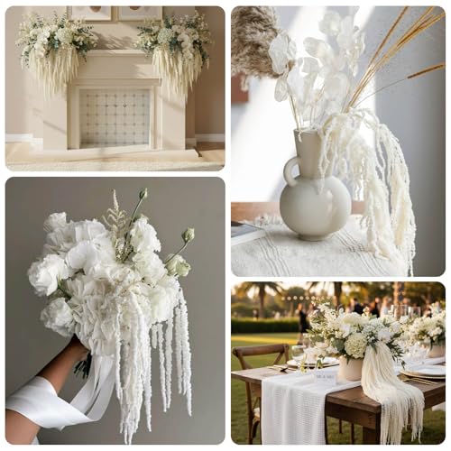 7Pcs Dried Amaranthus Hanging Flowers - 23" Ivory White Preserved Amaranthus for Wedding Arch, Table Centerpiece, Home Decor, Boho Party Arrangement - color: 7pcs Ivory White