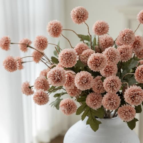 mizii 6Pcs Pink Fake Silk Pompon Mum Artificial Flowers Bulk Small Faux Chrysanthemums with Stems Realistic Floral Decorations for Wedding DIY Bouquet Centerpieces Shower Vase Home Decor (Light Pink) - color: Light Pink