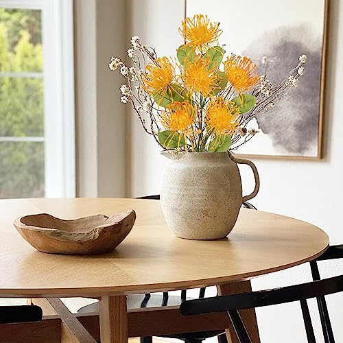 Hollyone 33" Orange-Yellow Artificial Mums Flowers Chrysanthemum Flowers 2Pcs Fake Spider Mum Flower Arrangement Faux Pincushion Flower with 3 Heads Long Stem for Party Centerpiece Bouquet Home Decor - color: Yellowish-orange