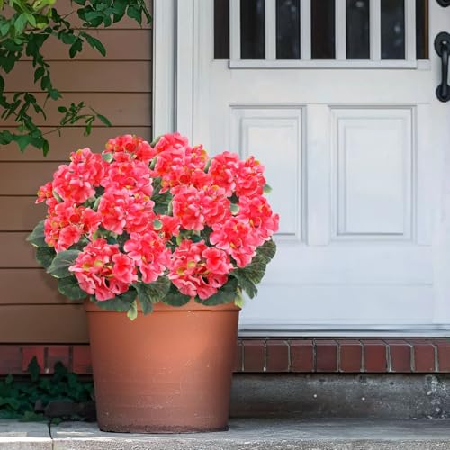 2 Pack Artificial Geraniums Fake Flowers for Outdoors Summer Decoration, Silk Geraniums Flowers UV Resistant Faux Flower Potted Plants for Gardens Farmhouse Indoor Home Table Decor (Rose Red) - color: Rose Red