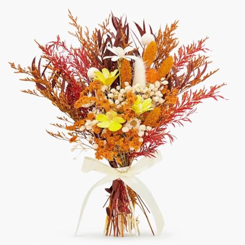 17" Dried Flower Bouquets, 100% Natural Dried Flowers with Dried Daisy,Dried Baby Breath,Eucalyptus,Orange Dried Flowers Decor for Vase Rustic Boho Home Decor,Party Fall Decor for Wedding Gift - color: Orange Daisy B