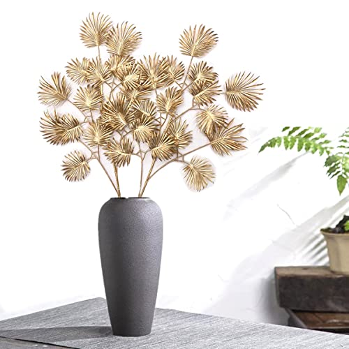Artificial Golden Plants for Christmas Decor, Tall 30 Inch Faux Palm Leaves Plastic Fan Leaf Fake Tropical Monstera Tree for Indoor Outdoor Wedding Party Big Vase Filler DIY Decoration - Gold 2 Pack - color: (Tall) Golden Tropical Monstera Leaves - 2 Pcs