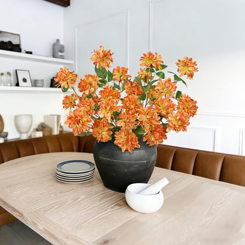 5 Pcs Artificial Silk Rosa Banksiae Flowers - 27" Long Stem | Realistic Faux Floral, DIY Arrangement Fake Flower for Wedding Centerpiece Home Party Indoor Vase Decor - color: Orange Yellow