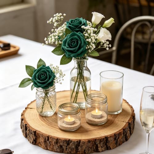 Artificial Flowers, 25pcs Hunter Green Artificial Rose for DIY Wedding Bouquets Centerpieces Arrangements, Fake Flower with Stem for Party - color: Hunter Green, size: 25pcs