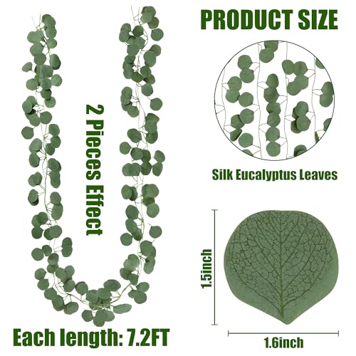 Sggvecsy 8Pcs Artificial Eucalyptus Garland Greenery Leaves Silk Vines Silver Dollar Leaves Faux Leaf Plants for Wedding Wall Table Party Home Fireplace Bedroom Decor - size: 8pcs