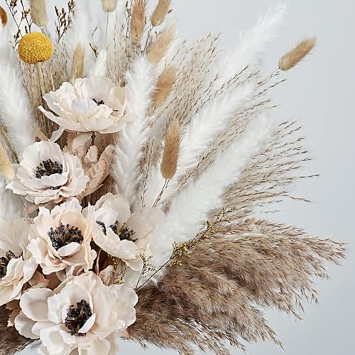 Natural Dried Pampas Grass Bouquet – Rustic Green & Beige Arrangement Kit for Floor Vase, Wedding Centerpiece, Living Room & Boho Wall Decor (Soft Harvest) - color: Soft Harvest