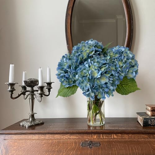 YalzoneMet 3 Pcs Blue/Green Hydrangea Artificial Flowers 21'' Real Touch Latex Hydrangea Faux Flowers for Wedding Tables Centerpieces Baby Shower for Party Home Kitchen Living Room Decor - color: Blue-green
