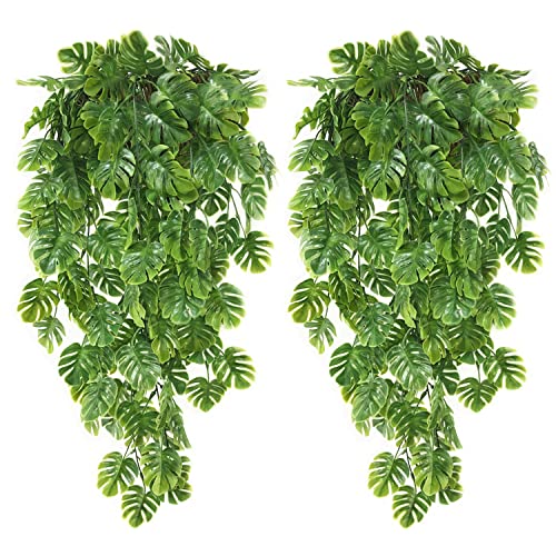 Artificial Hanging Turtle Leaf Plants, Fake Vines Plastic Ivy Greenery Garland Faux Vine Grass Flowers Leaves Outdoor Indoor Home Garden Party Wedding DIY Bedroom Christmas Decorations Decor 4 Pack - color: Turtle Leaf Vine/ 4 Pack